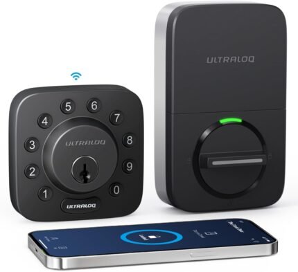 ULTRALOQ U-Bolt WiFi Smart Lock with Door Sensor, Built in Wi-Fi Keypad Deadbolt Lock for Front Door, Remote Control, Auto-Lock, Compatible with Alexa, Google, SmartThings, Easy Install, Matte Black