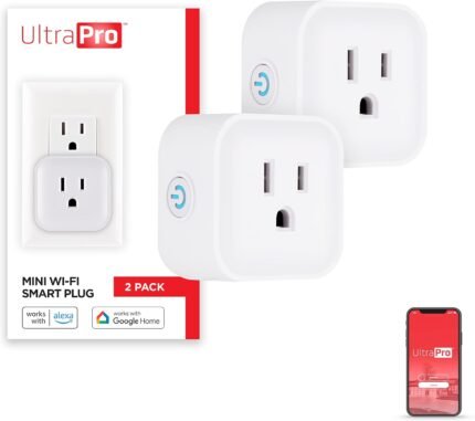 UltraPro Smart Plug WiFi Outlet Works With Alexa, Echo & Google Home, No Hub Required, App Controlled, ETL Certified 2 pack, 51410 , White