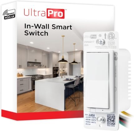 UltraPro Z-Wave Plus Long Range in-Wall Smart Light Switch for Smart Home Automation, 1 Pack, Plastic Yoke, Flying Leads, Single-Pole/3-Way, Hub Required, 76601