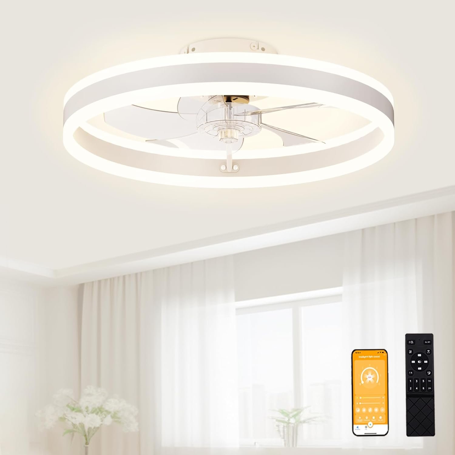 VOLISUN Low Profile Ceiling Fans with Lights and Remote, 19.7in