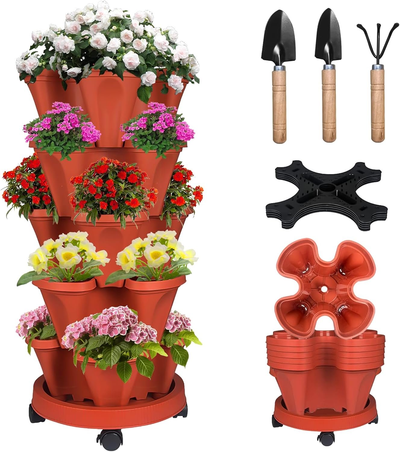 Vertical Strawberry Planter 5 Tier Stackable Tower Herb Planters Stacking