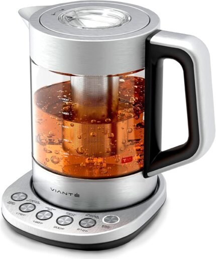 Vianté Electric Tea Kettle With Infuser for Loose Leaf, No Plastic In Contact With Water, Hot Tea Maker with Temperature Control, Automatic Shut Off, 1.5L Borosilicate Glass