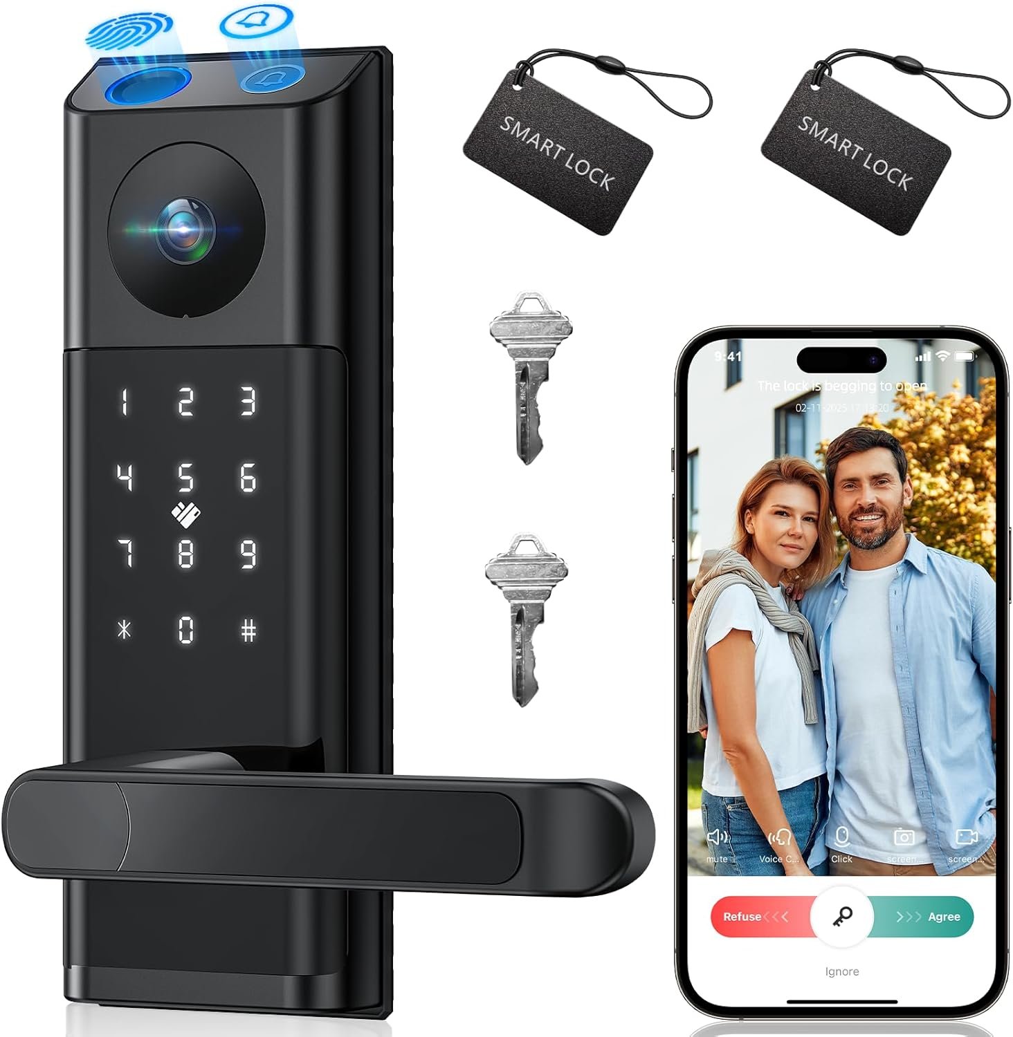 Video Smart Lock with Camera & Doorbell, 5-in-1 Keyless Entry