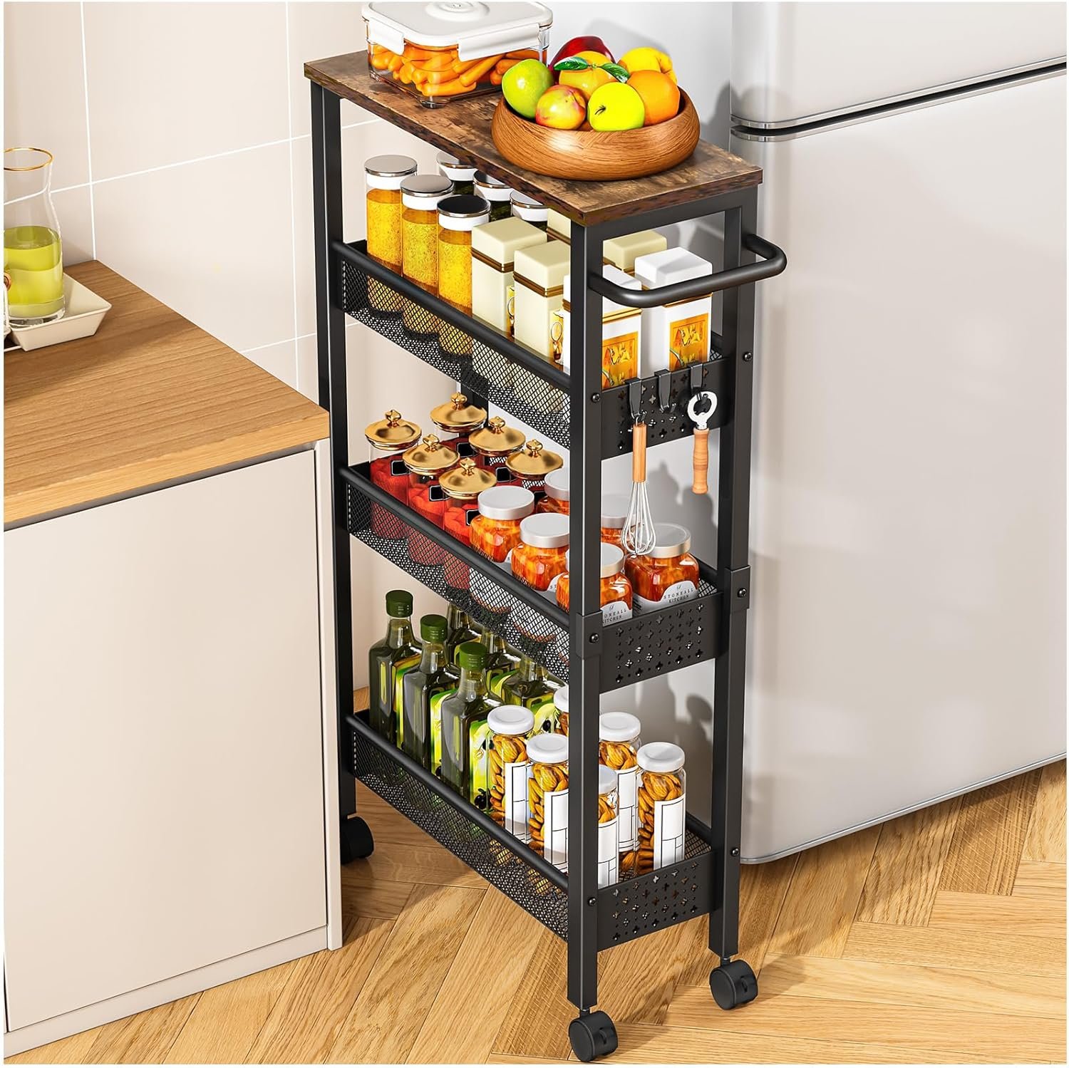 Vivihomety Utility Slim Storage Cart with Wheels, 4 Tier Small