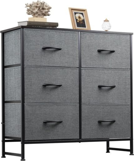 WLIVE Dresser for Bedroom with 6 Drawers, Closet Dresser with Fabric Bins, Chest of Drawers for Closet, Living Room, Hallway, Dark Grey