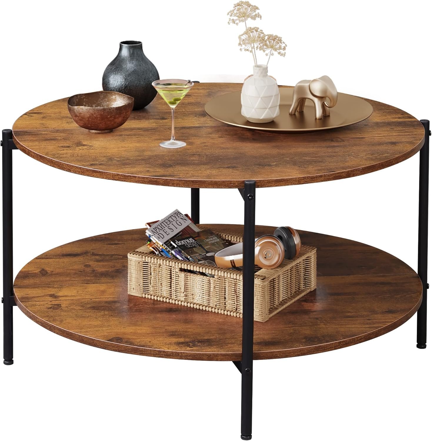 WLIVE Round Coffee Table, 32.6" Small Coffee Table with Storage