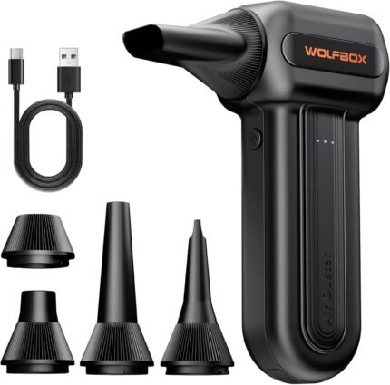WOLFBOX MF60&MF70 Compressed Air Duster-110000RPM Super Power Electric Air Duster, 3-Speed Adjustable Rechargeable Cordless Air Blower with Fast Charging for PC Keyboard Cleaning, Car, Home (Black)