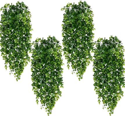 Waipfaru 4Pcs Fake Hanging Plants 2.7ft Fake Plants Eucalyptus Leaves UV Resistant Fake Vines Ivy Artificial Plants Outdoor Faux Plants Indoor Bedroom Living Room Boho Wall Porch Shelf Decor