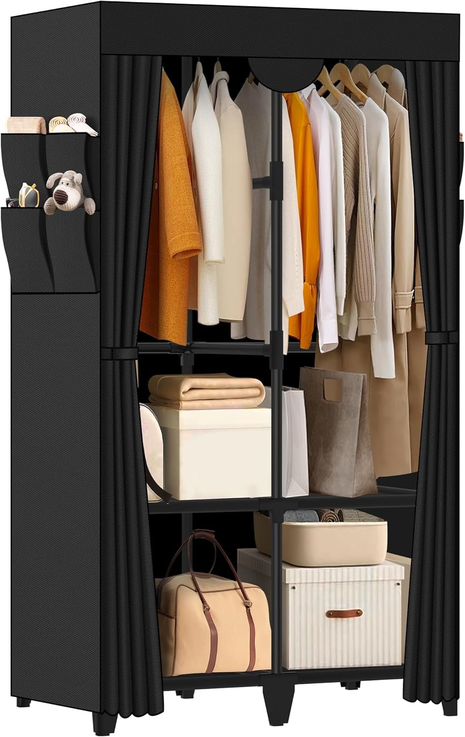 Wardrobe Closet, Quick and Easy Assembly, Black Portable Closet with