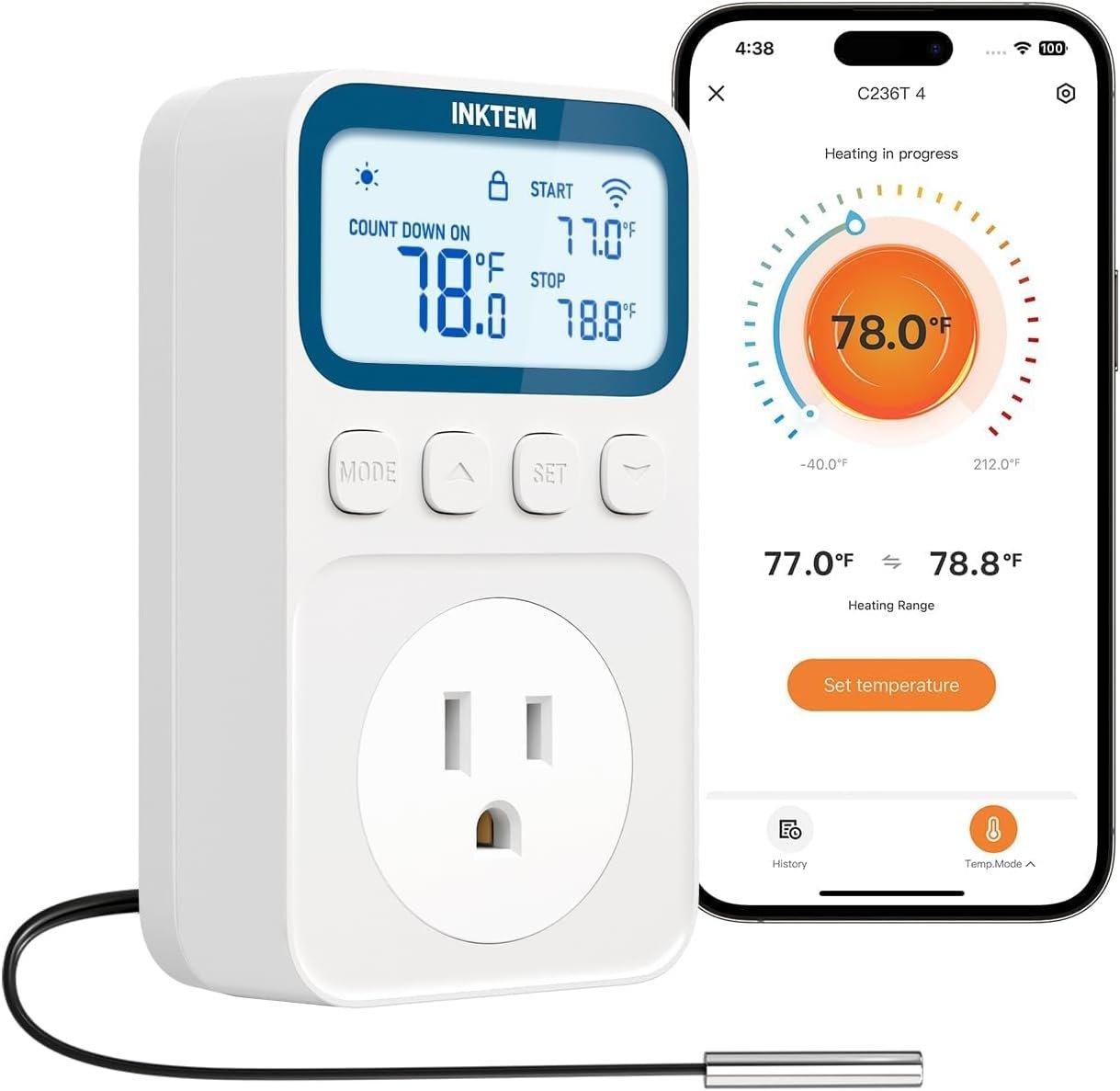 WiFi Plug in Thermostat Outlet, Temperature Controlled Outlet with Smart