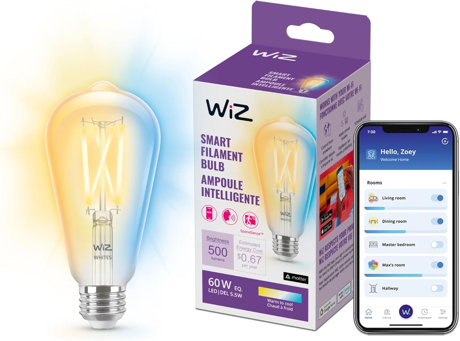 WiZ Connected 60W ST19 Tunable White Filament LED Smart Light