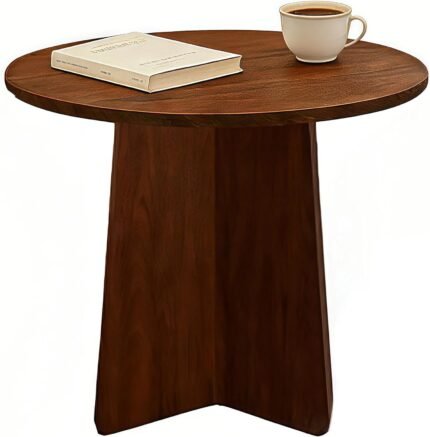 Wooden Coffee Side Table, Round End Tables Living Room, Small Round Side Table for Couch, Small Spaces, Bedroom, Bedside, Corner, Office, Nursery Circle Accent Tables, Rustic Walnut, 15.7 x 15.7 in