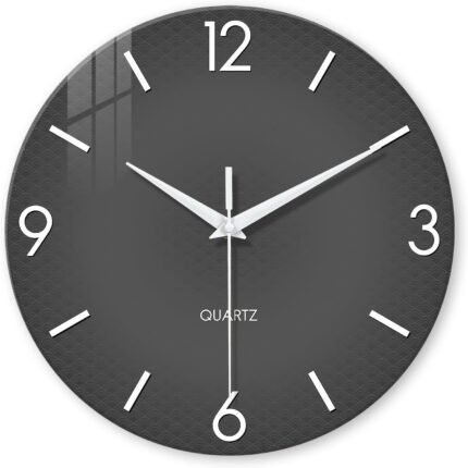XFM Modern Wall Clock 12 Inch Silent Wall Clocks Battery Operated Grey Simple Minimalist Decorative for Bedroom Kitchen Living Room Home Office