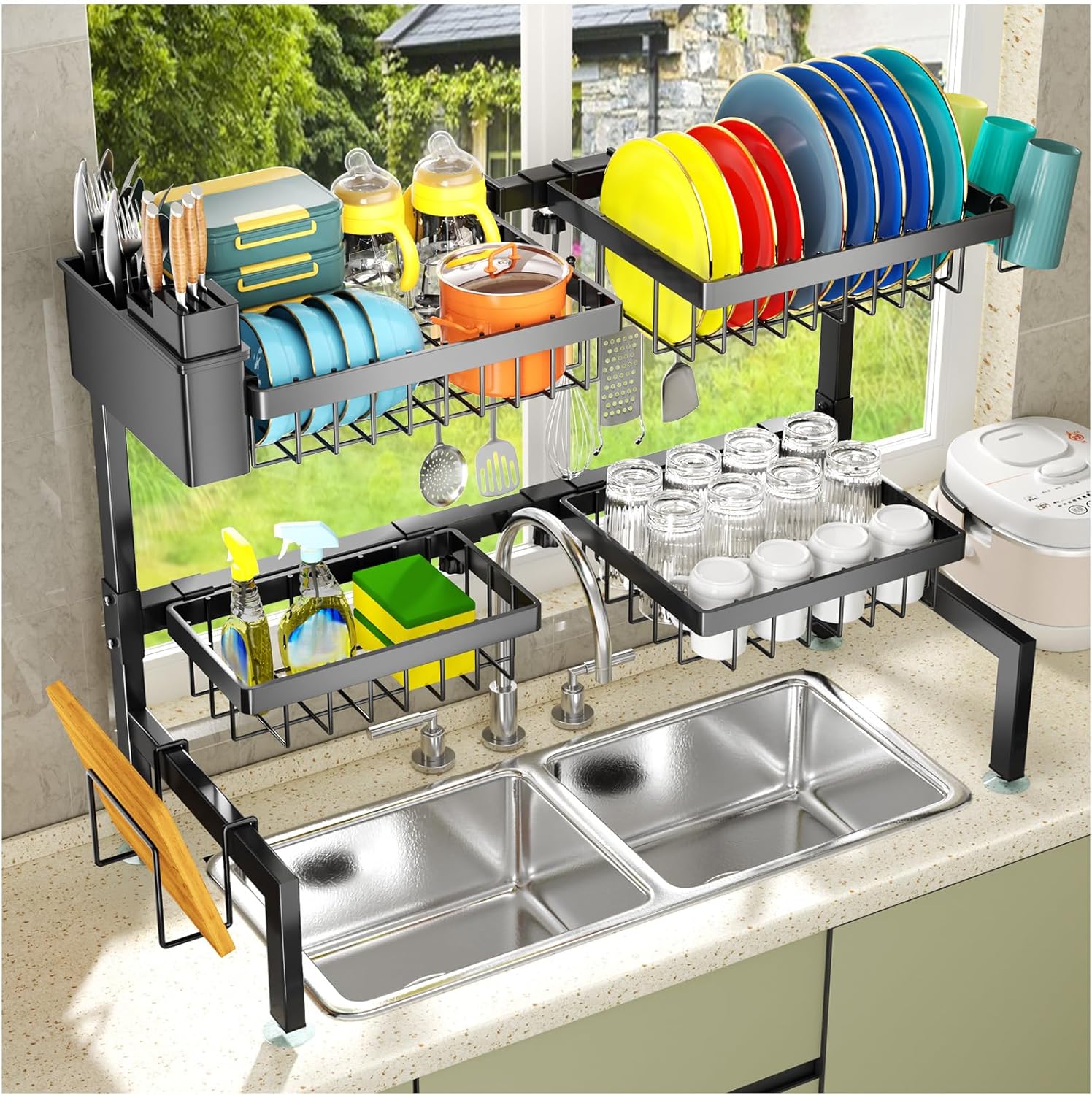 YKLSLH 4 Baskets Over The Sink Dish Drying Rack, Extendable