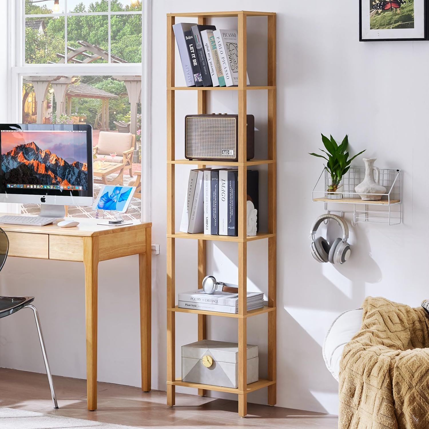 YUFAM 66in Tall Bookshelf 6-Tier Small Narrow Bookcase, Skinny Book