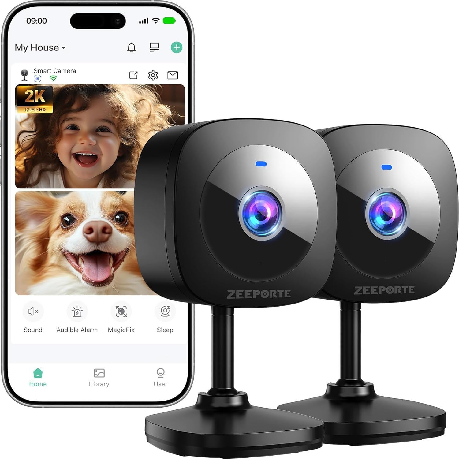 ZEEPORTE 2K Indoor Cameras for Home Security - Baby Monitor