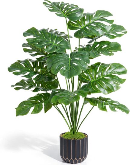 florisso 28" Artificial Monstera Plant Tall Fake Faux Plants Indoor Outdoor Tree for Living Room Home House Decoration