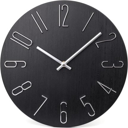 jomparis Black Wall Clock Modern Style Plastic Wooden Wall Clocks Decor 12 Inch Silent Non-Ticking for Office Home Bedroom
