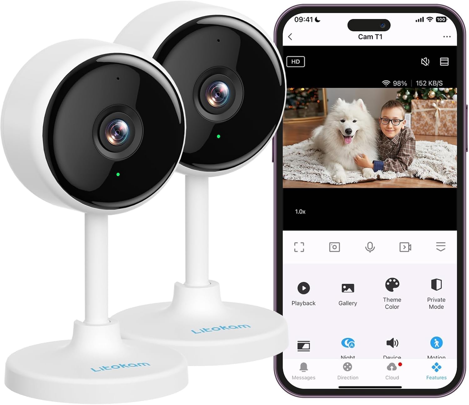 litokam Indoor Cameras for Home Security with Night Vision, Pet