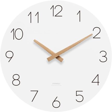 mooas Flatwood Wall Clock, Analog Wall Clock, Silent Non-Ticking 12 inch Modern Wall Clocks Battery Operated for Office, Home, Bathroom, Kitchen, Bedroom, School, Living Room