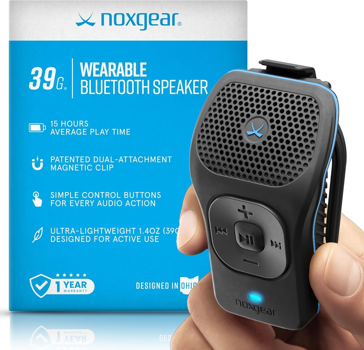 noxgear 39g Wearable Bluetooth Speaker, Magnetic Mini Clip-On, Waterproof Up