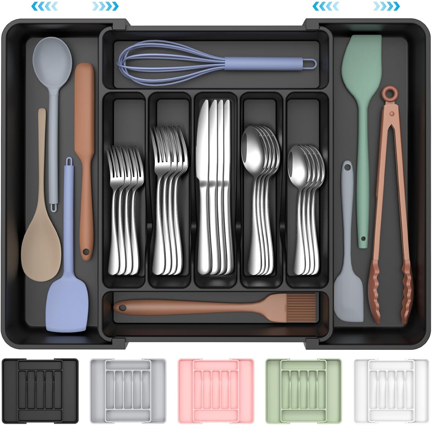 ukeetap Extra Large Expandable Silverware Organizer, BPA-Free Food-Safe Cutlery Flatware