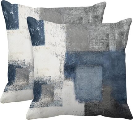Emvency Set of 2 Blue White and Gray Throw Pillow Covers Modern Abstract Painting Decorative Sofa Pillow Cases Home Decor Standard Square 20x20 Inches Pillowcases
