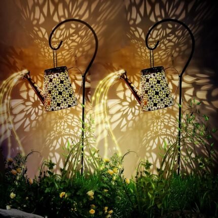 2 Pack Solar Watering Can Lights with Shepherd Hook,Solar Powered Watering Can Light, Waterproof Outdoor Garden Hanging Decoration(Classic).