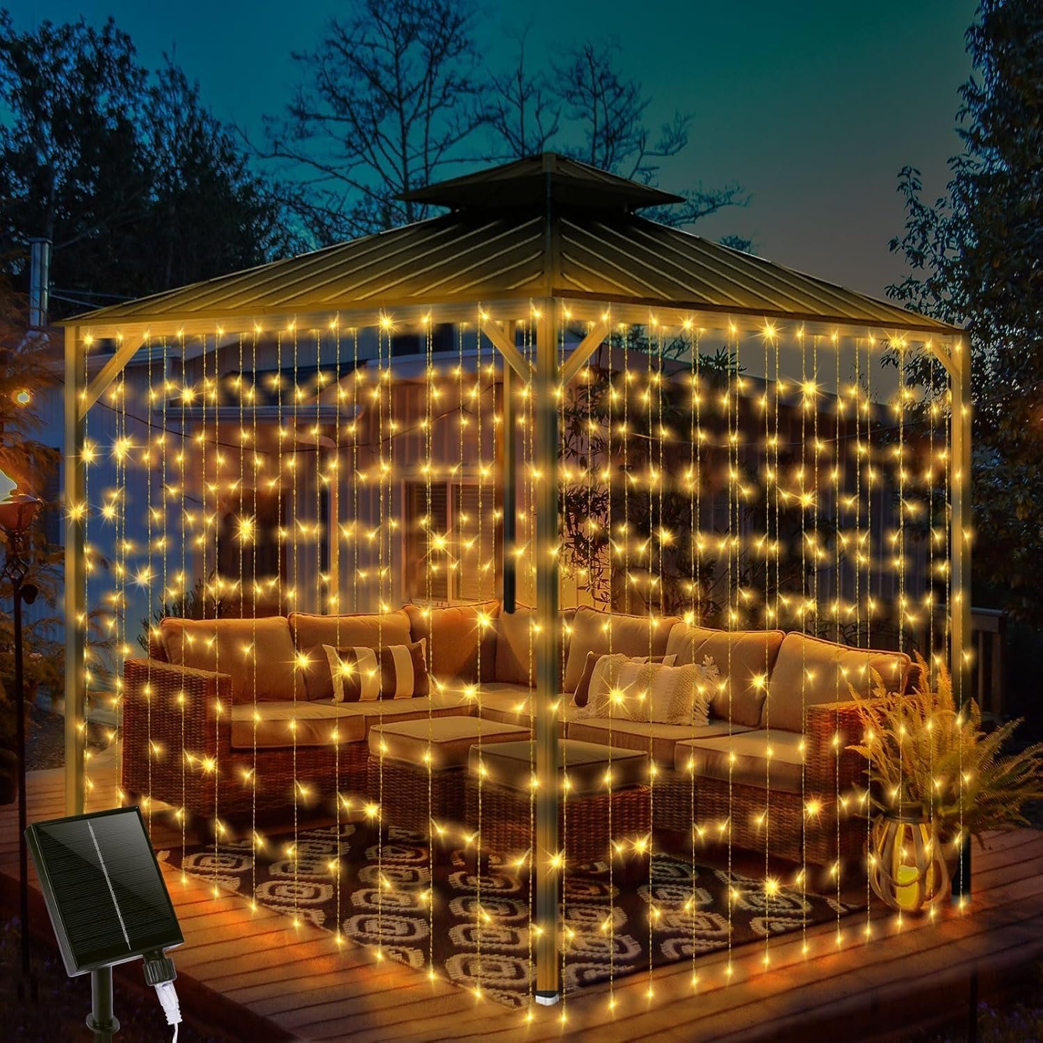 32.8 * 6.56FT Large Size Solar Curtain Lights Outdoor, 8