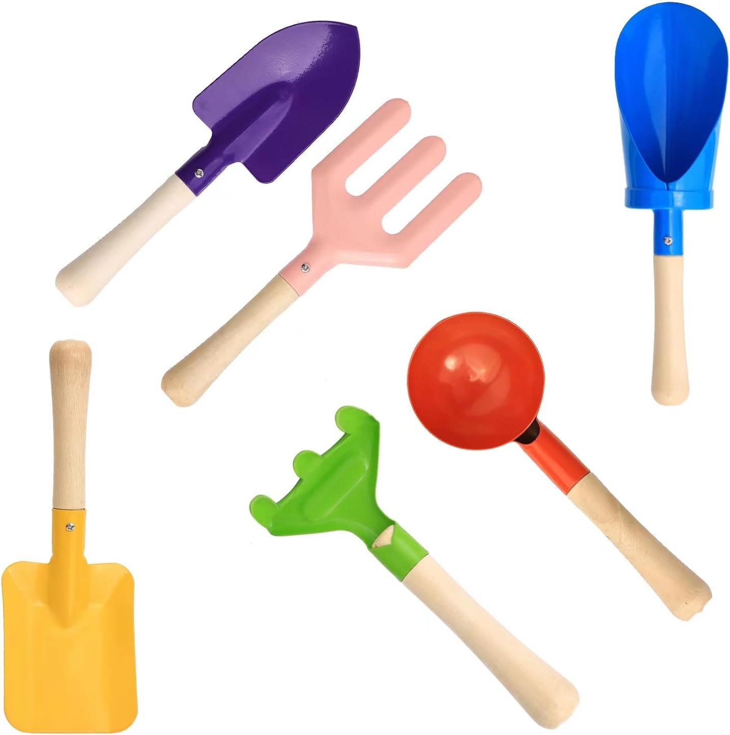 6 PCS 8" Kids Gardening Tools, Metal Beach Sandbox Digging