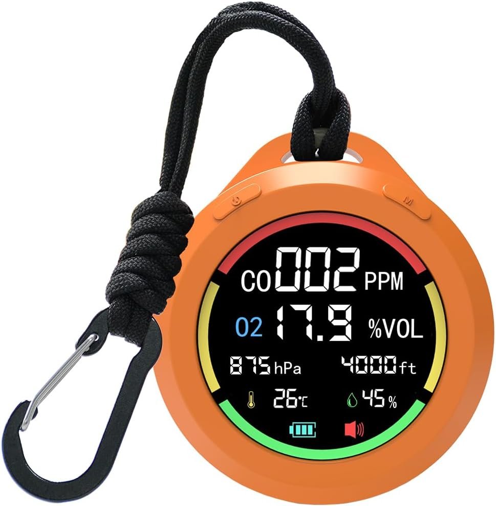 6-in-1 Portable Oxygen Monitor,Environmental O2 Monitor with CO, Altitude, Barometric