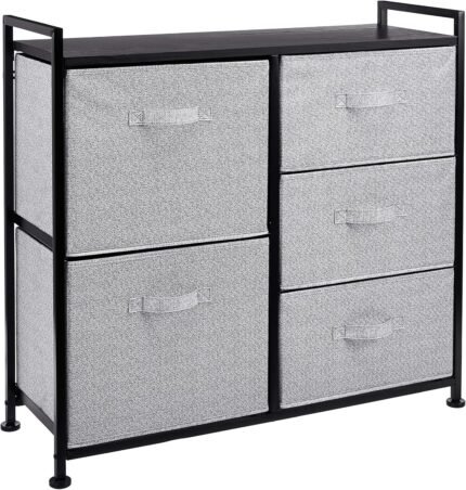 Amazon Basics Closet Organizer with 5-Fabric Storage Drawers for Bedroom, Living Room, Black