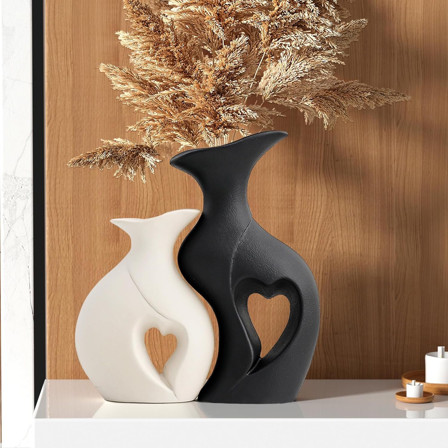Black and White Vase Heart Shape Ceramic Vase Set of