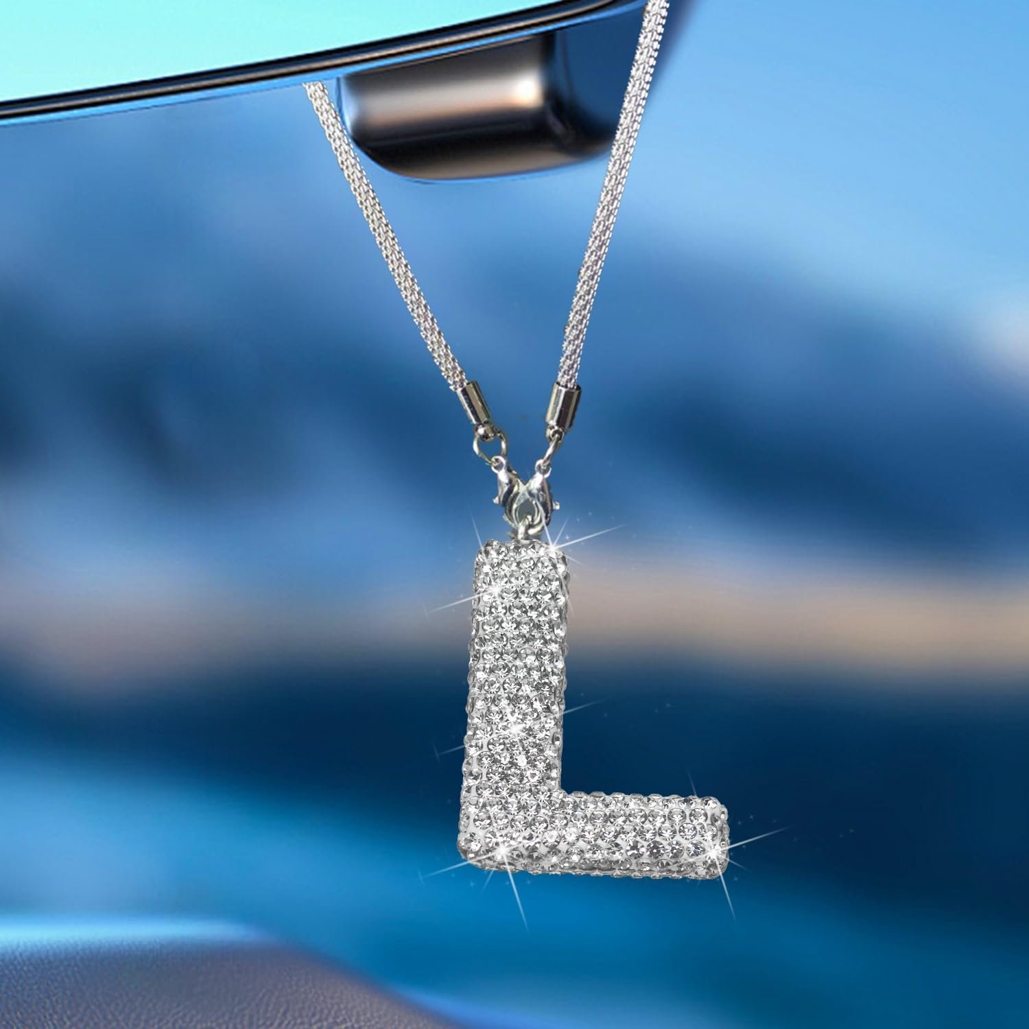 Bling Car Accessories for Women Letter Charm, Rear View Mirror