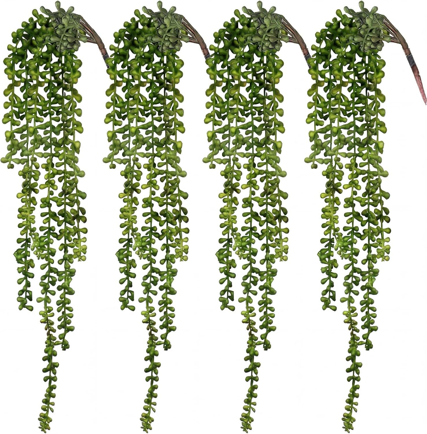 CEWOR 4pcs Fake Hanging Plants, String of Pearls Artificial Hanging