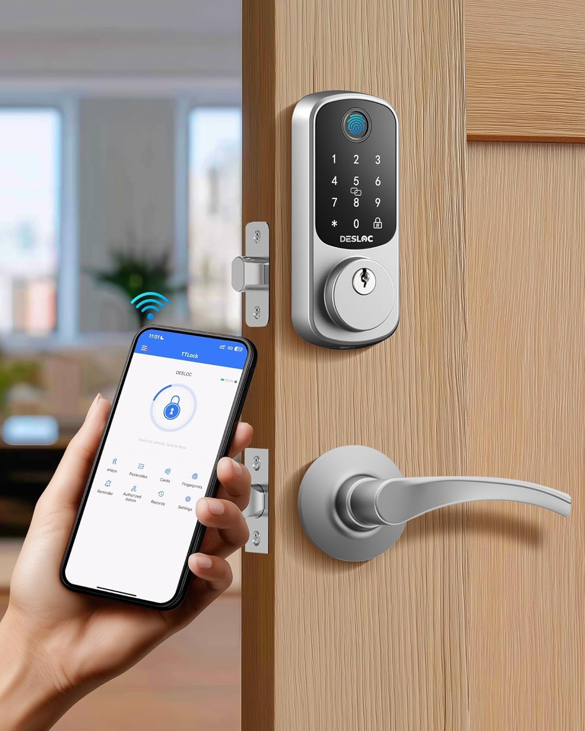 DESLOC B200 Fingerprint Smart Lock with 2 Lever Handles, Keyless