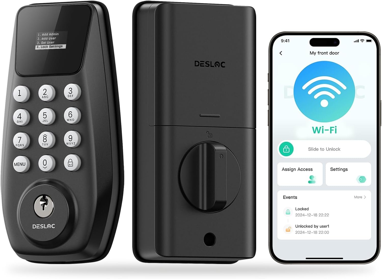 DESLOC C100 Plus Smart Lock, Built-in WiFi Keyless Entry Door