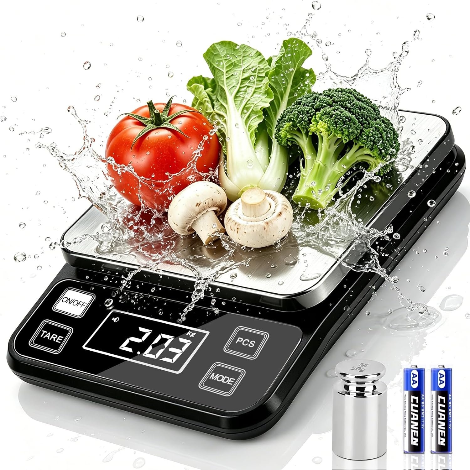 Digital Food Scale 11lb/5kg, Waterproof Kitchen Scale, Tare Function and