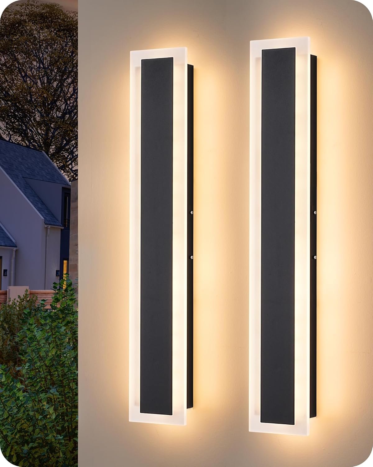 EDISHINE Upgraded 2 Pack 23.6" LED Outdoor Wall Light, Linear