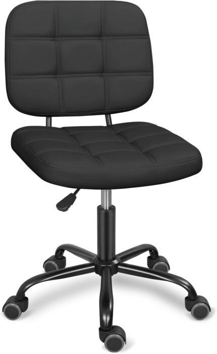 ERGOSEAT Armless Home Office Desk Chair with Wheels, Modern Ergonomic Drafting Rolling Chair with 360° Swivel Wheels,Height Adjustable Computer Task Chairs for Small Space, Black