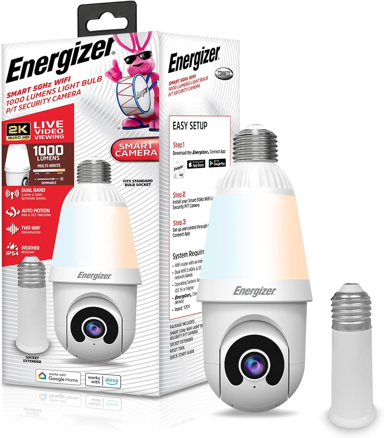 Energizer Smart 2K Light Bulb Security Camera, 1000 Lumens LED