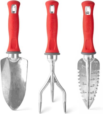 Garden Weasel 3-Piece Hand Tool Combo Set | Trowel, Transplanter and Cultivator | Heavy Duty Lawn and Garden Set, Digging, Planting, and Weeding | 91370-Q