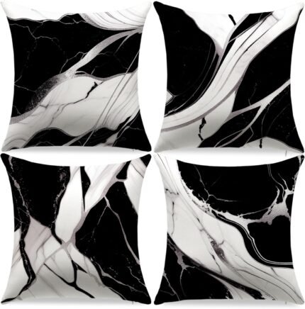 Grey and Black Abstract Pillow Covers 18 x 18 Inch Set of 4 Decorative Throw Pillow Covers for Home Living Room Decor Sofa Bedroom Car Couch Cushion Cover