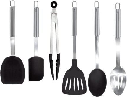 Henckels Cooking Tools 6-PC Kitchen Gadgets Sets with Spatula, Tongs, Cooking Spoon, 18/10 STAINLESS STEEL