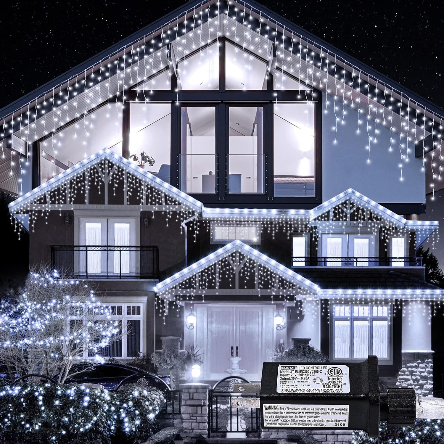 Icicle Lights Outdoor Decorations 300 LED 33ft 8 Modes Curtain