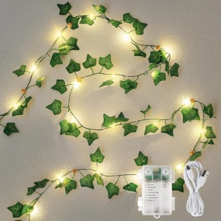 Ivy Vine String Lights, 23FT 73 LED Lighted Garland with Green Leaves, USB & Battery Powered, Room Wall, Dorm, Bedroom, Classroom Decor, Warm White