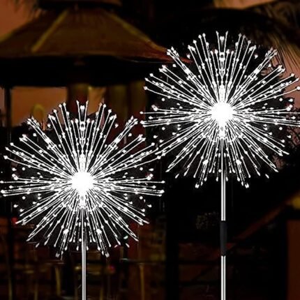 JJGoo Solar Firework Lights, 2 Pack 120 LEDs 2 Lighting Modes Solar Garden Lights Outdoor Waterproof for Yard Patio Walkway Pathway Party Wedding Christmas Decorative- Cool White