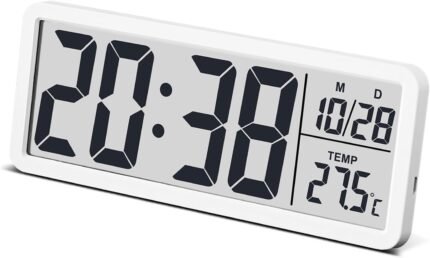 JoFomp LCD Digital Wall Clocks Battery Operated, 8.5" Modern Wall Clocks for Living Room Decor, Simple Digital Wall Clock with Temperature/Date/Time - 12/24H, Small Desk Clock for Bedroom Office
