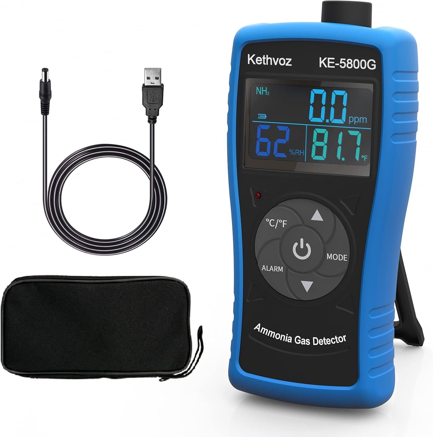 Kethvoz Ammonia Gas Detector, 0-100PPM NH3 Medidor with Alarm, 0.1