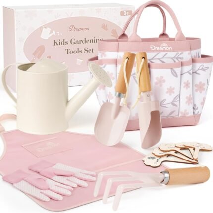 Kids Gardening Set, Gardening Tools Kit for Kids Toddler, Includes Tote Bag, Apron, Gloves, Watering Can, Shovel, Rake, Cultivator, Garden Tool Set Outdoor Toys Gifts for Boys Girls